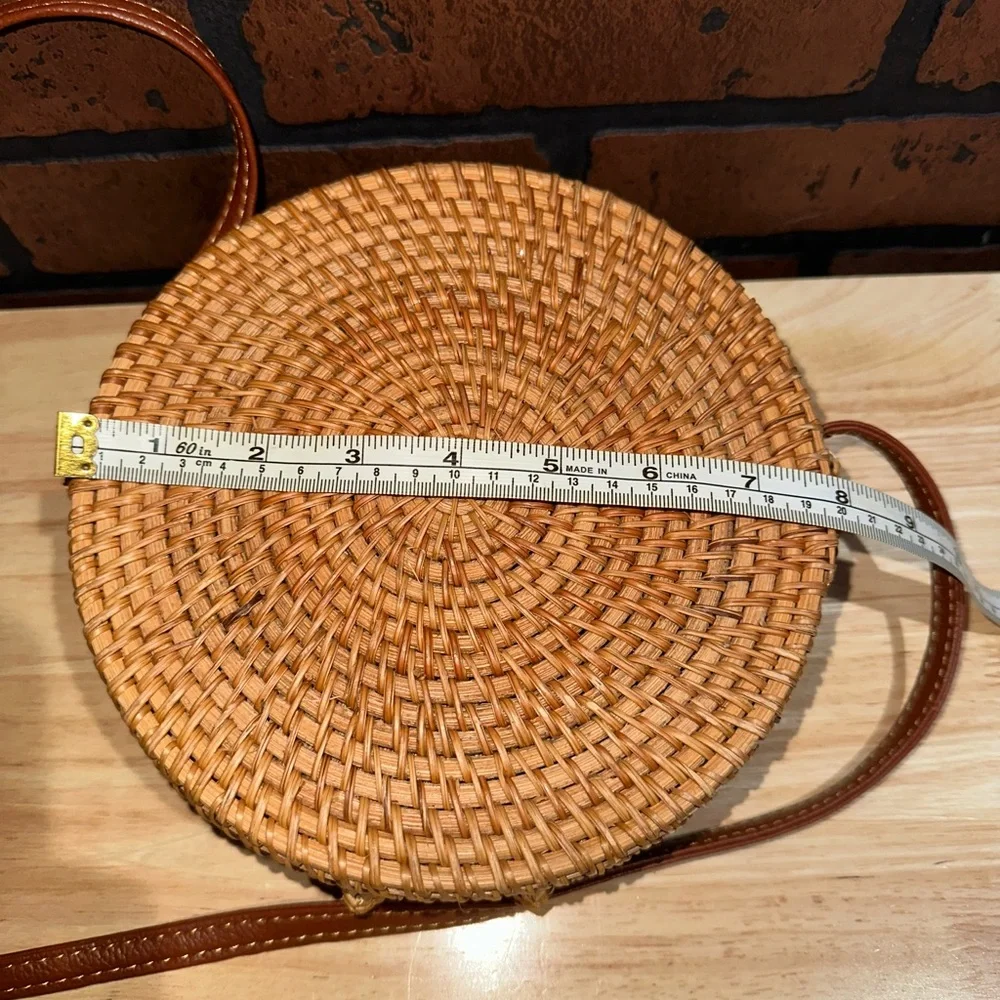 Round Woven Tan Crossbody Bag